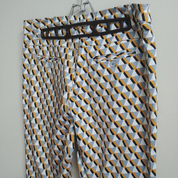 Zilch Amsterdam geometric pattern cotton tapered pants yellow grey white Large - Picture 5 of 15